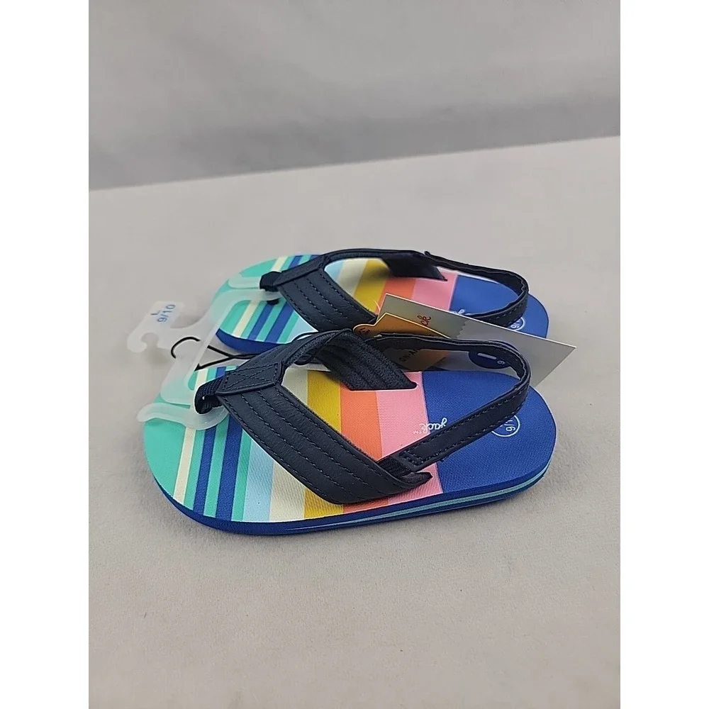 Cat And Jack Girls‎ Boys Large 9/10 Comfortable Slip On Flip Flop Rainbow Colors